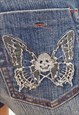 DUNGAREES SHORT DENIM SHORTS BUTTERFLY EMBROIDERY SIZE 12