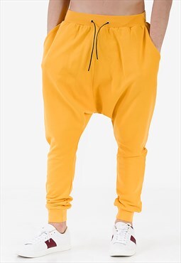 Extreme Drop Crotch Joggers in Yellow with Pockets