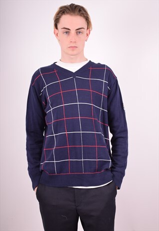 FILA MENS VINTAGE JUMPER SWEATER LARGE BLUE 90S