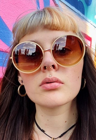 VINTAGE INSPIRED SUNGLASSES BIG ROUND SHAPE IN CREAM W UV400