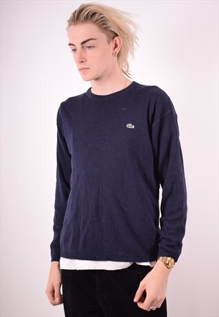 LACOSTE MENS VINTAGE JUMPER SWEATER MEDIUM BLUE 90S