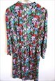 VINTAGE FLORAL DRESS FLOWERS LONG SLEEVES MIDI ROMANTIC DARK