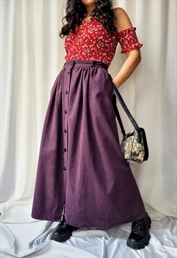 Vintage 80s handmade chunky purple buttons down maxi skirt