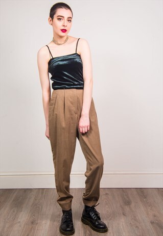 VINTAGE 90'S BROWN HIGH WAIST TAPERED TROUSERS
