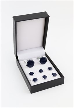 Navy & Silver Tuxedo Cufflink & Studs Set