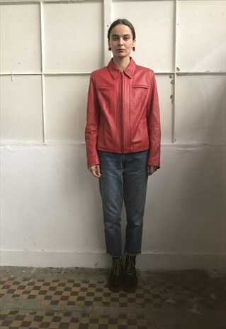 VINTAGE 90' CLASSIC COOL UNISEX RED LEATHER JACKET