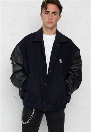 VINTAGE NAVY AND BLACK BUFFALO BOMBER JACKET