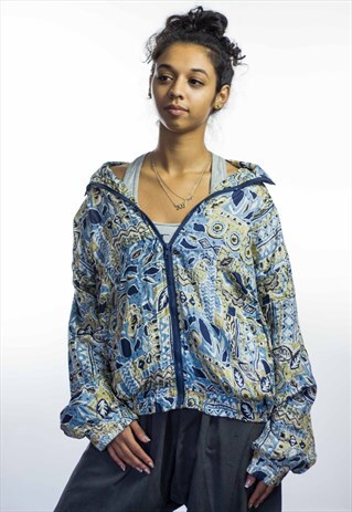 VINTAGE RETRO PATTERN SILK BOMBER JACKET 90S L 8.6