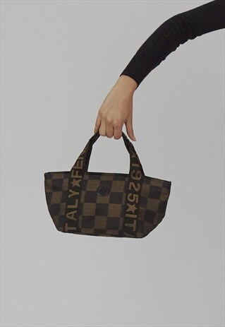 VINTAGE Y2K FENDI CHECKERBOARD FABRIC MINI TOTE