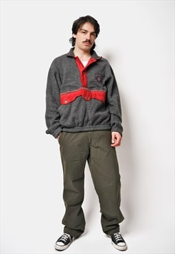 80's warm fleece grey red colour pullover winter jumper men