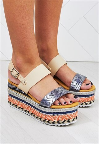 ROMY TAN AZTEC WEDGE SANDALS