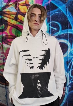Unusual stitching hoodie Creepy eye print punk pullover