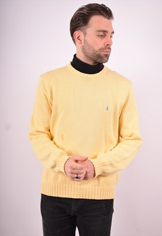 POLO RALPH LAUREN MENS VINTAGE JUMPER SWEATER XL YELLOW 90'S