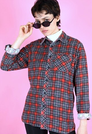 VINTAGE 90S FLANNEL SHIRT BLACK RED CHECK
