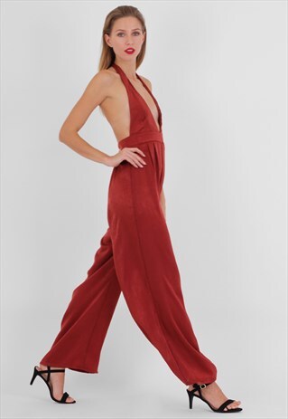 V NECK PLUNGE FLARE JUMPSUIT