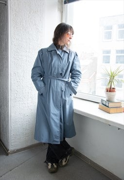 Vintage 70's Blue/Grey Puff Sleeved Trench Style Coat