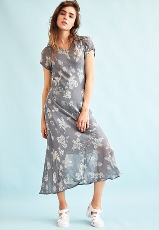 90'S RETRO FLORAL PRINT FESTIVAL MIDI DRESS