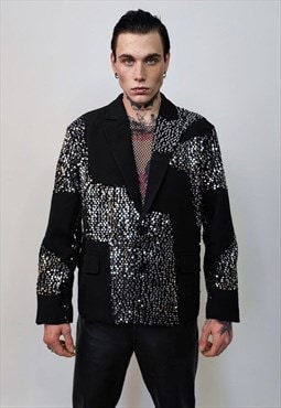 Sequin embellished blazer shiny going out jacket asymmetric 