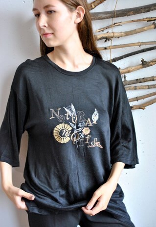 90S NATURE EMBROIDERY JUMPER, VINTAGE QUATER SLEEVE SHIRT