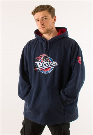 VINTAGE NAVY NIKE DETROIT PISTONS NBA SWOOSH HOODIE PULLOVER