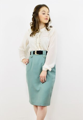 VINTAGE 90S LIGHT GREEN PENCIL SKIRT
