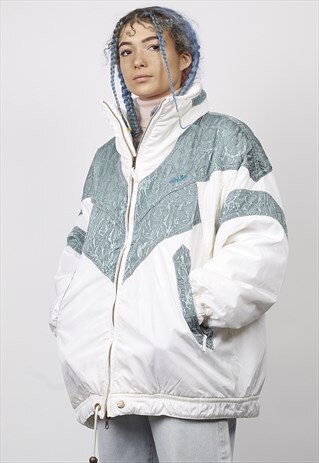 VINTAGE 80'S ELLESSE WHITE/TEAL PUFFER JACKET