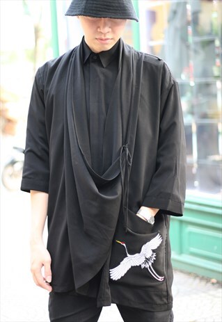 KOREAN STYLE CARDIGAN IN BLACK WITH POCKET EMBROIDERY