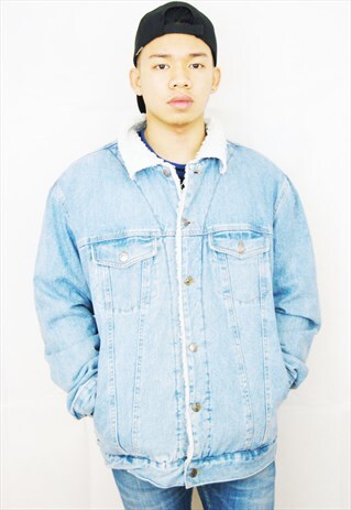 FLEECE LINED DENIM SHERPA JACKET (1990'S/LIGHT BLUE)