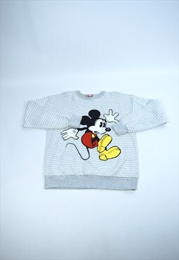 Vintage 90s Mickey Mouse Grey Striped Graphic Sweatshirt 