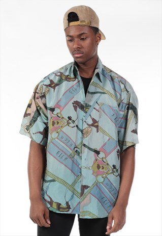 VINTAGE ABSTRACT PRINT SILK FESTIVAL SHIRT