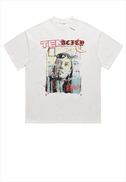 Graffiti print t-shirt grunge tee retro raver top in white