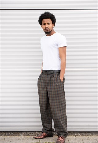 JRB GOLF TARTAN SMART FORMAL CHECK TROUSERS -GREEN/PURPLE