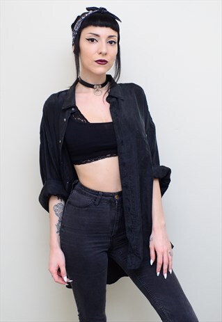 VINTAGE 90'S GENUINE SILK JET BLACK OVERSIZED SHIRT