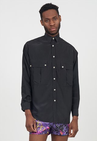 VINTAGE BLACK 90'S SATIN BLACK EMPORIO ARMANI SHIRT