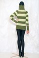 VINTAGE Y2K HOODED KNIT JUMPER IN GREEN STRIPED