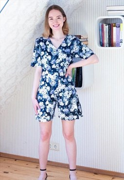 Blue floral vintage cotton playsuit