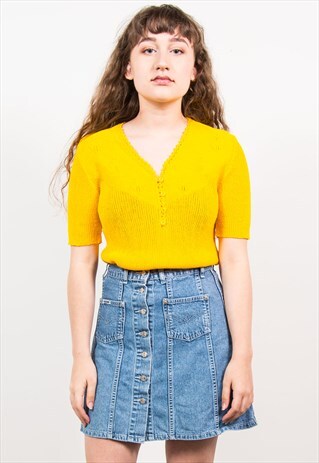 VINTAGE 70'S YELLOW KNIT FRILL TOP