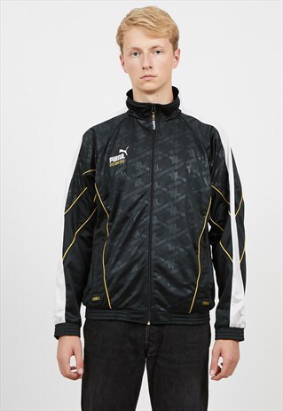 VINTAGE BLACK YELLOW WHITE PUMA ZIP TRACK JACKET