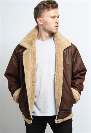 VINTAGE LEATHER AVIATOR FLEECE SHEEPSKIN JACKET COAT