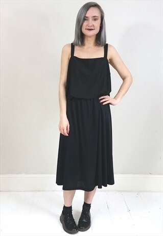 VINTAGE 80'S BLACK STRAP DRESS W/ SPOTTED TOP