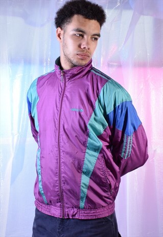 VINTAGE ADIDAS PURPLE, BLUE AND GREEN TRACK JACKET