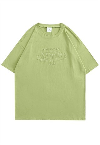 KALODIS LETTER EMBROIDERED LOOSE T-SHIRT IN GREEN