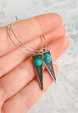 AZTEC HOOP EARRINGS TURQUOISE STONE