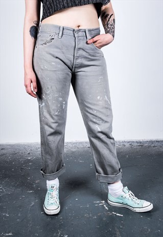 VINTAGE LEVI'S 501 GREY PAINT MOM JEANS