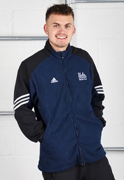 Vintage Adidas Fleece in Navy American Varsity Jumper Medium