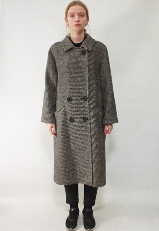 VINTAGE 80' CLASSIC AMAZING TWEED GREY WOOL COAT