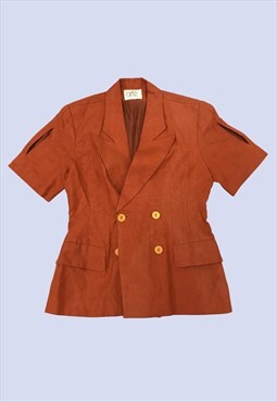 Vintage Rust Orange Linen Double Breasted Blouse Shirt 