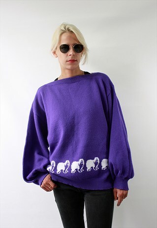 VINTAGE 80'S BEAUTIFUL PURPLE JUMPER WITH ELEPHANTS