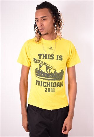 ADIDAS MENS VINTAGE MICHIGAN T-SHIRT TOP SMALL YELLOW