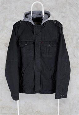 Black Levi's Hooded Jacket Utility Chore Fleece Lined Mens 